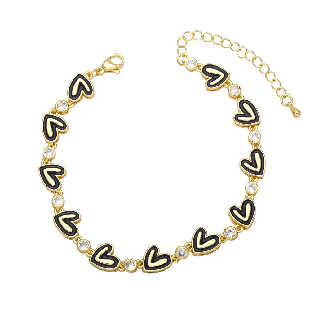 Модные Позолоченные Красочные эмалевые блестящие браслеты с любовным сердцем и