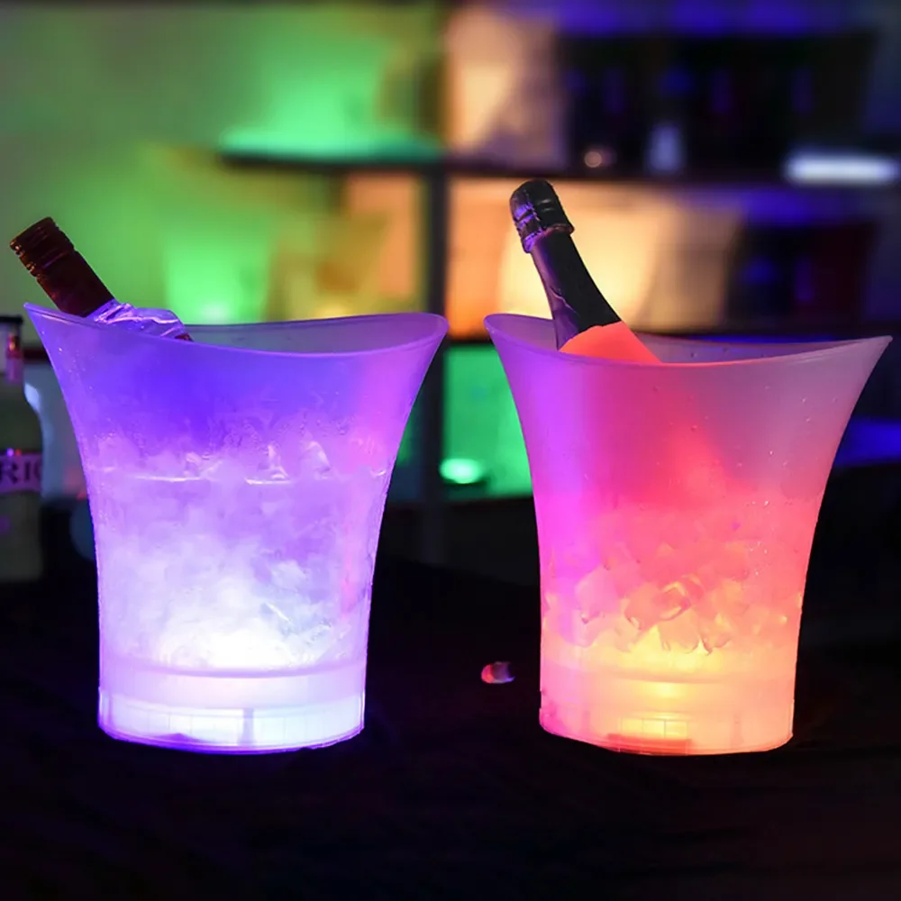 

Waterproof 4 Color Plastic LED Light Up Beer Champagne Bucket 5L Bars Nightclubs Night Party Ice LED Bars