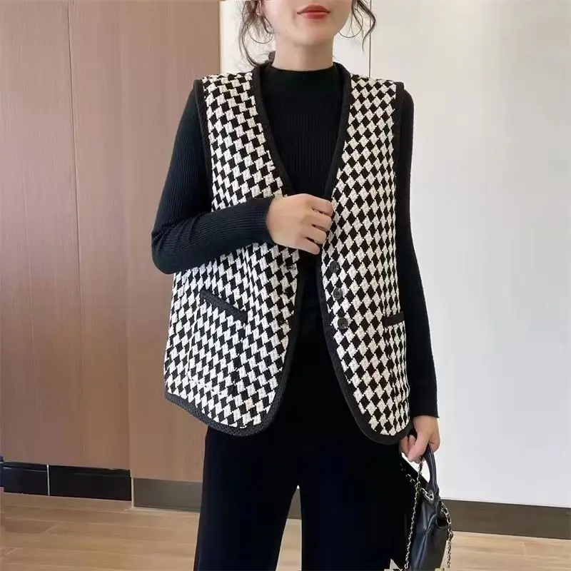 Vest Female 2022 Autumn New Outdoor All-Matching Sleeveless Tweed Coat Top