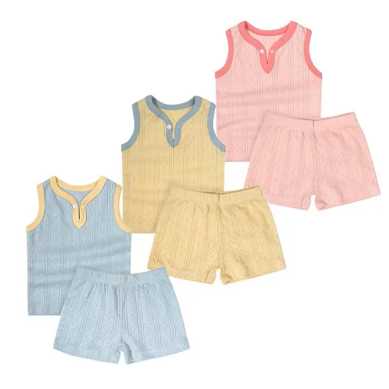 

Майка и шорты для новорожденных, однотонные, из чистого хлопка, тонкие, без рукавов, в Корейском стиле