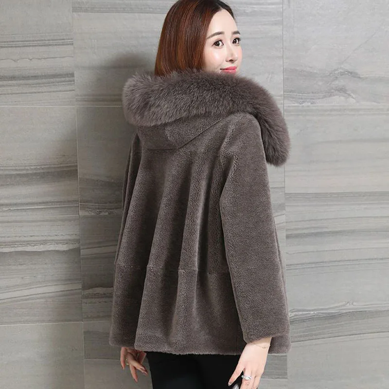 Parkas Women Outdoors Coats Jackets 2022 Winter Faux Fur Sheared Fleece Splicing Hooded Thickening Cardigan Casual Jackets Woman