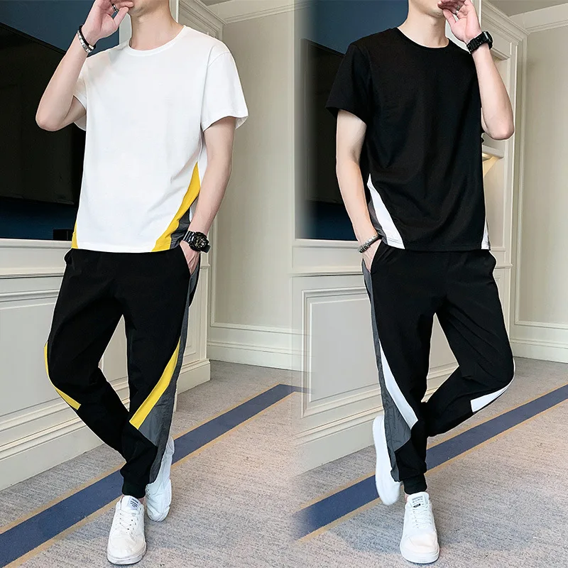 

Men's summer new student fashion T-shirt with round neck cotton short sleeve trousers, sports and leisure two-piece suit