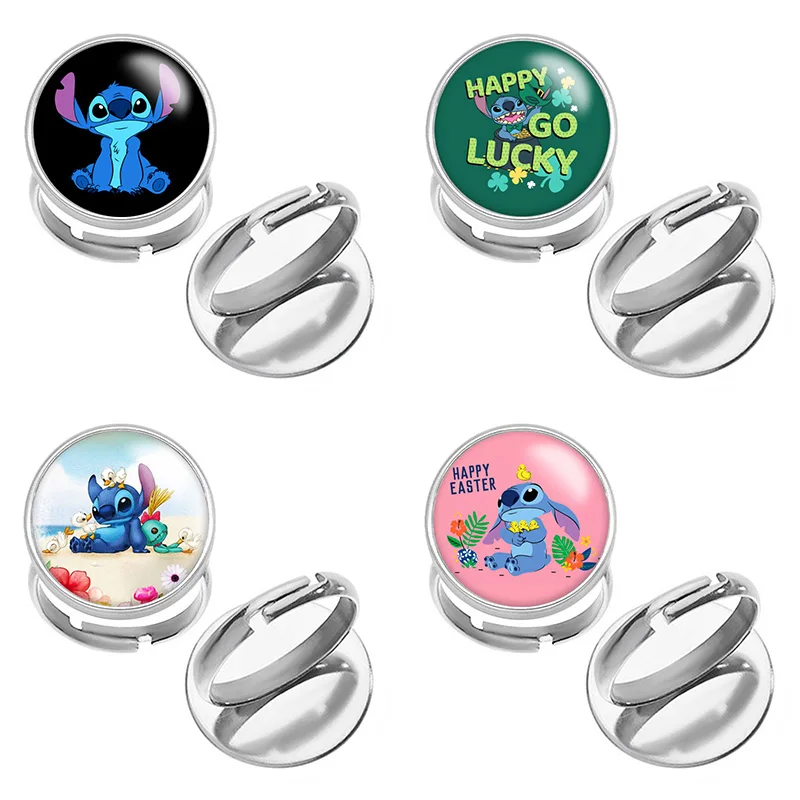 

Disney Lilo Stitch Stainless Steel Photo Glass Cabochon Ring Adjustable Gift J2320