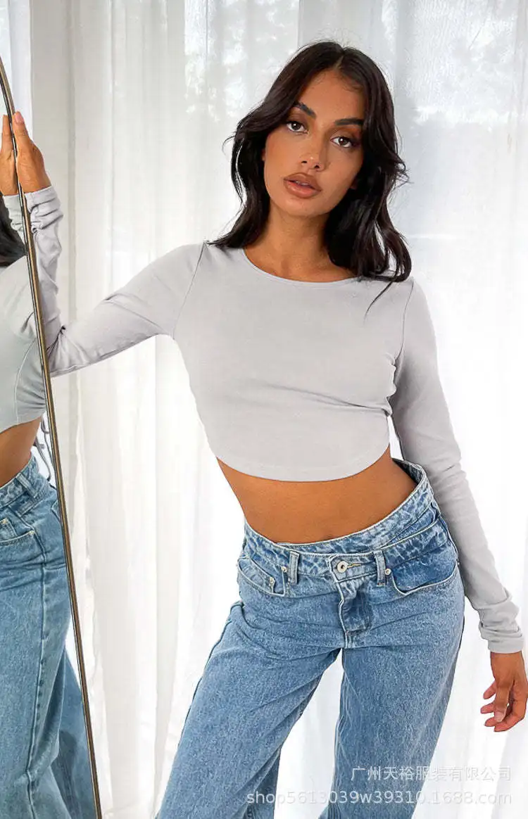 

Женская облегающая футболка с круглым вырезом и открытой спиной, осень 2022