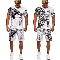 fashion 3d printed tiger lion mens t shirt suit oversized man sports set o neck casual summer cool t shirt shorts sportswear