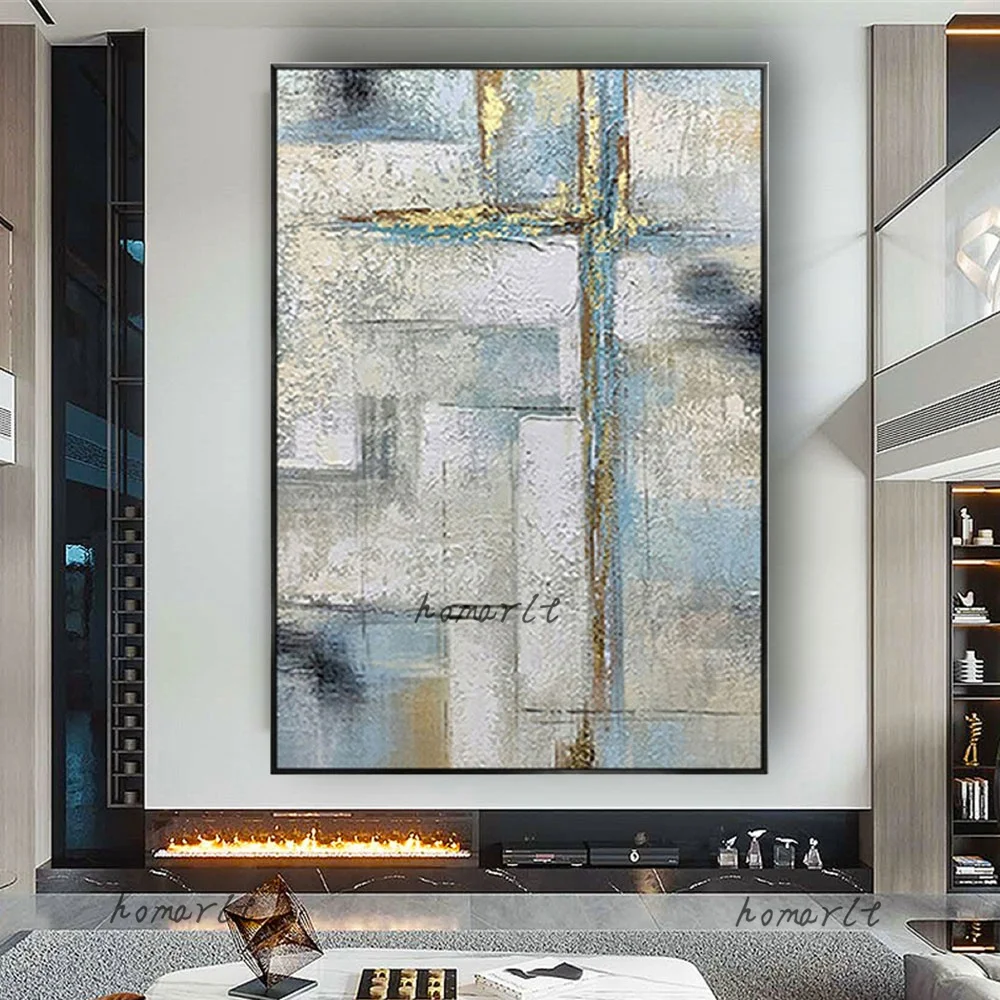 

Высококачественная серая Синяя абстрактная картина маслом на холсте Ручная роспись домашний декор Настенная картина большого размера Вер...