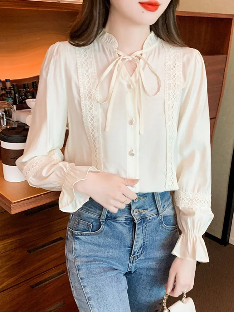 Женские Элегантные блузки рубашки Новое поступление 2023 Осенние винтажные