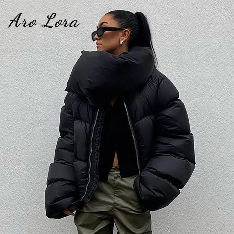 Winter Oversized Scarf Collar Parkas Women 2022 Warm Black Bubble Coats Zipper Puffer Short Jackets Casual Outwear Streetwear