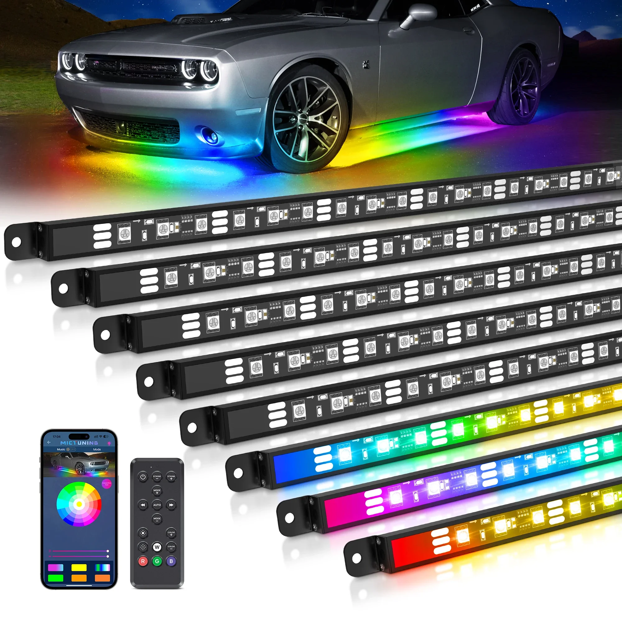 

MICTUNING N8 Алюминиевый RGBW светодиодный автомобильный светильник для подсветки, комплект световой ленты для днища, IP68, водонепроницаемый