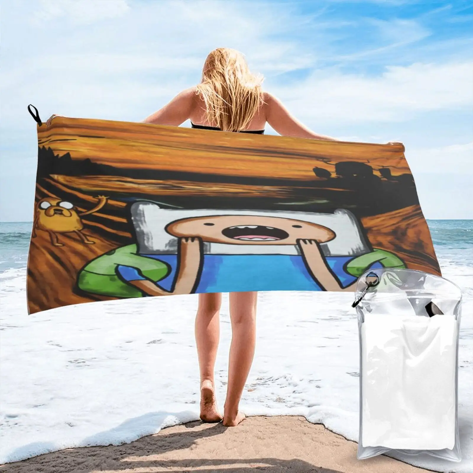

Пляжное полотенце с изображением приключения времени Финна Джейка и крика, Пляжная накидка, полотенце для рук, кухонное полотенце, полотенц...