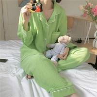 fashion trend cute sweet pure color pajamas thick section warm autumn and winter new long sleeved simple loose all match pajamas