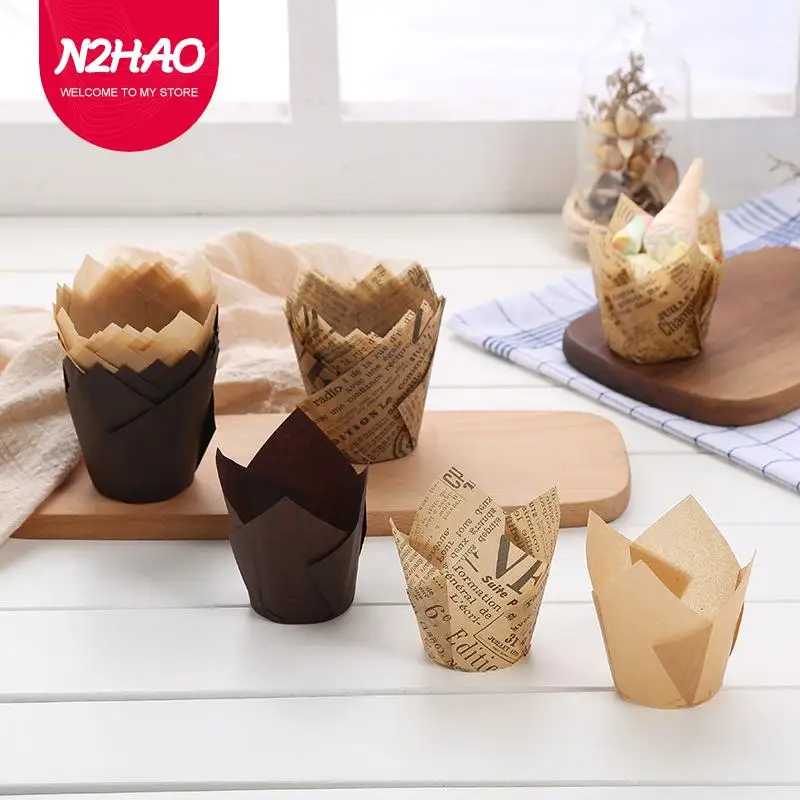

50Pcs Pack Kraft Newspaper Style Cupcake Baking Box For Gift Wedding Candy Paper Stand Container Festive Party Supplies 2022