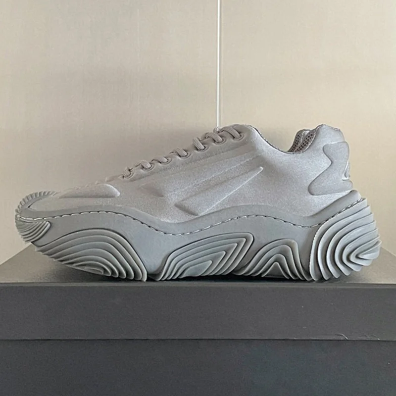 

New Arrivals High-Quality Women's Casual Sneakers Lycra Round Toe Wave Bottom Design Spring Couple Style Soft Lace-up Flat Shoes