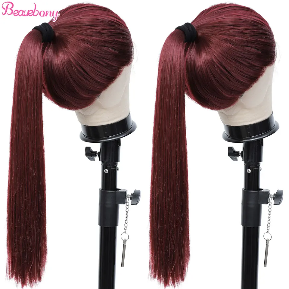 

Burgundy Lace Front wig Hair Synthetic Long Straight Lace Frontal Wigs For Women 180% Density Glueless 360 Lace Frontal Wig Hair