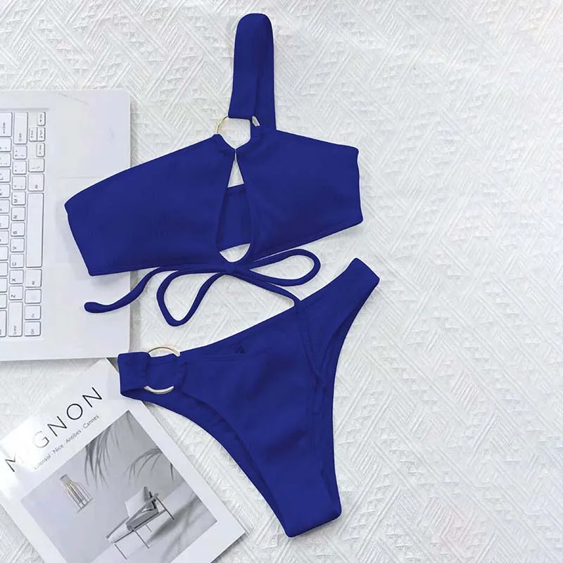 

Women Two Pieces Ring Linked Knot Cut Out Triangle Bikini Swimsuit