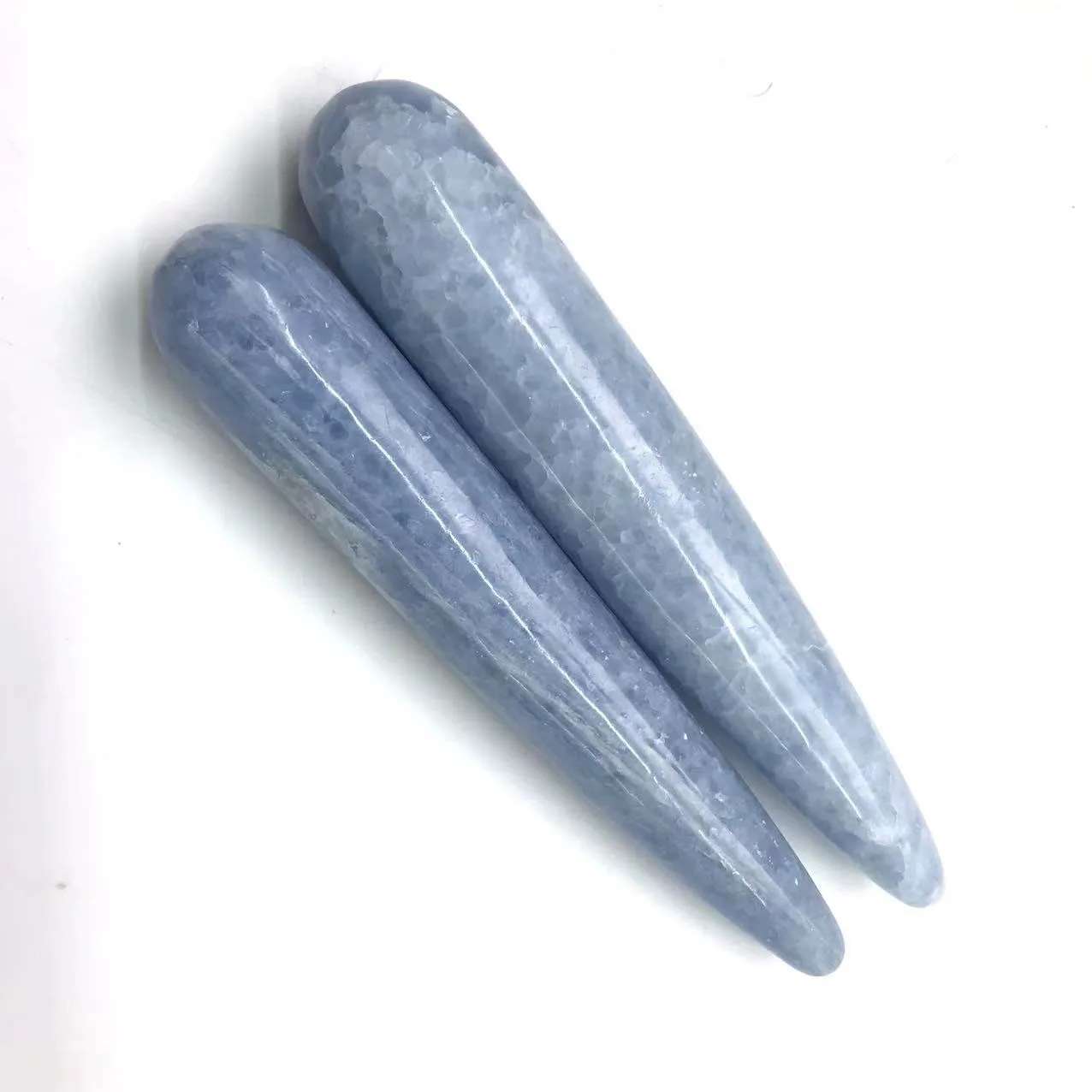 

High Quality Natural Hand Carved Healing Crystals Blue Calcite Massage Wand For Gifts Tss