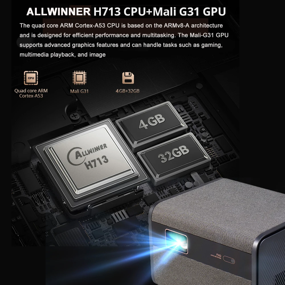 Фото DITONG 2025 НОВЫЙ проектор J10 Native 1080P с автофокусом 4k HD видео уличный мобильный телефон Android умный домашний кинотеатр светодиодный проектор №3