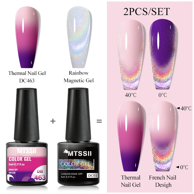 

2Pcs Thermal Omnipotent Magnetic Gel Nail Polish Set Temperature Color Changing Magnet Semi Permanent Holo Varnishes Soak Off