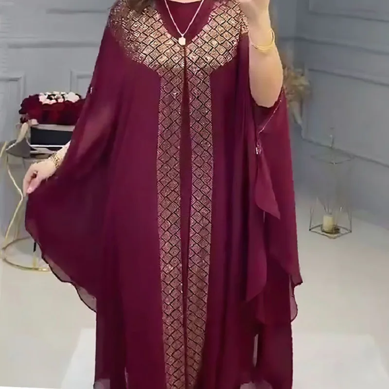 Платье Wepbel, шифоновое платье с жемчугом, мусульманское Внутреннее платье Ближнего Востока, комплект из 2 предметов, абайя, мусульманская оде...