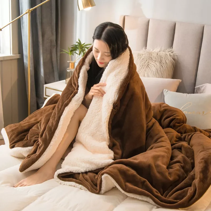 

Winter Thick Blankets Double Sided Solid Color Travel Adults And Children Blanket Sofa Warm Wool Blanket Bedspread Quilt Cover