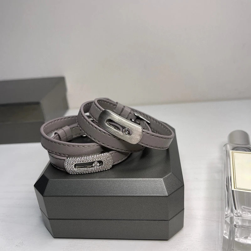 Top Quality Fashion Luxury Ladies Leather Bracelet Sliding New Grey Purple Bracelet Party Wedding Travel Bracelet Jewelry