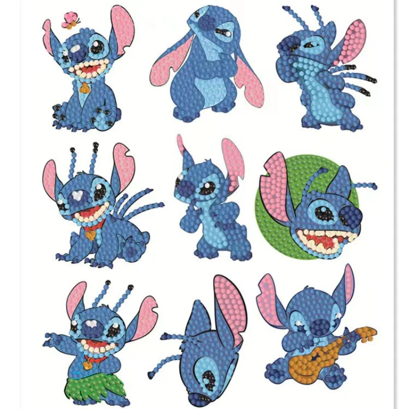 

9pcs Disney Diamond Painting Stickers Kits For Kids Cartoon Lilo & Stitch Diamond Art Mosaic Sticker by Numbers Craft Toys Gifts