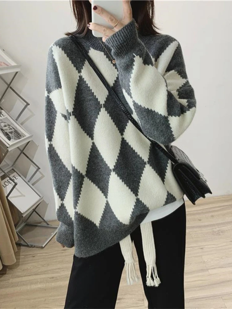 Модный женский свитер новинка сезона осень-зима 2023 ромбовидный Вязаный топ в