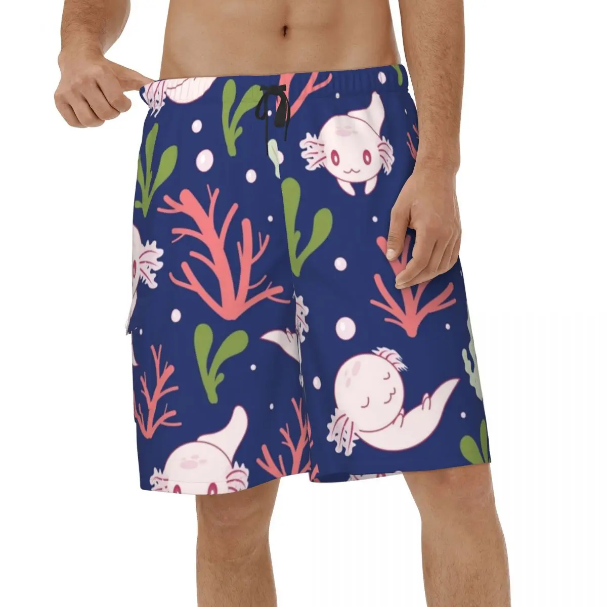 

Cute Axolotl Shorts Summer Men's Swimwear Fish Aquatic Animal Printed Male Briefs