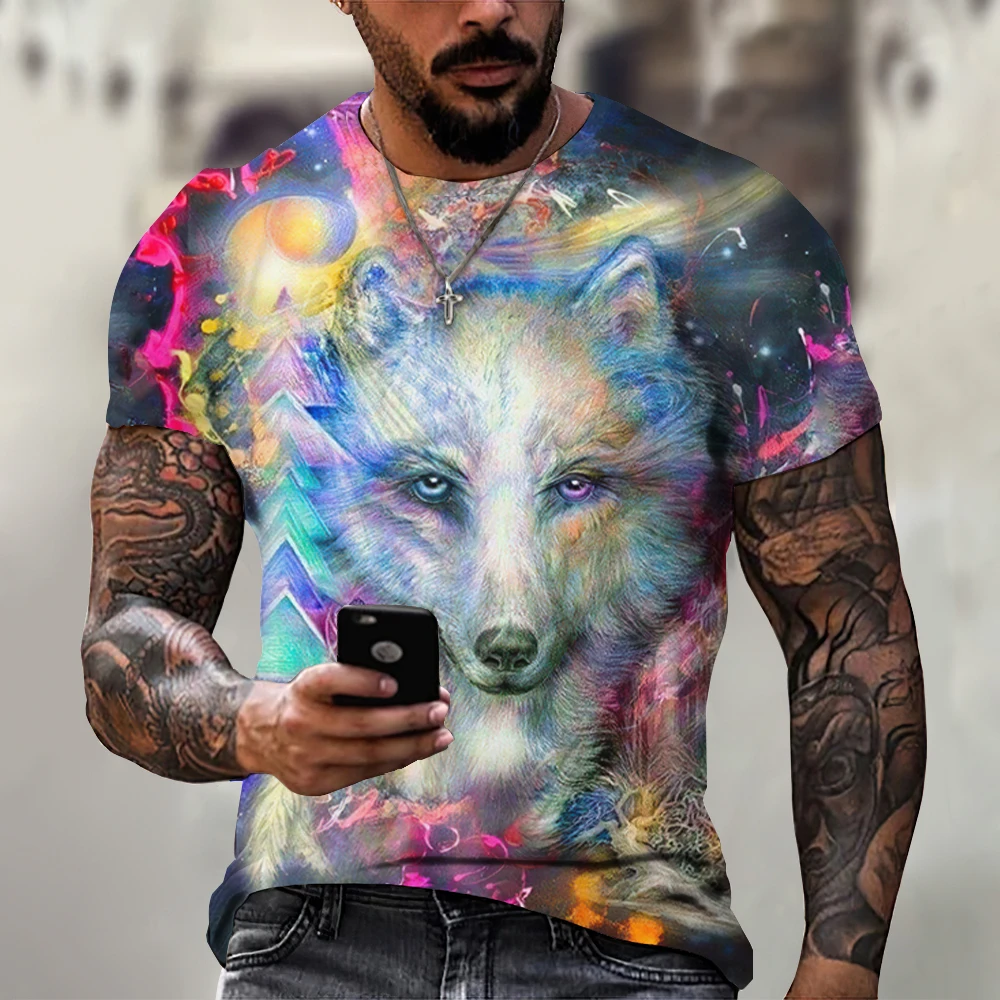 

Wolf Print Men 3D Printing T-Shirt New Summer Casual Funny Tees Outdoor Short Sleeved Shirt Comfortable Street Clothing Tops