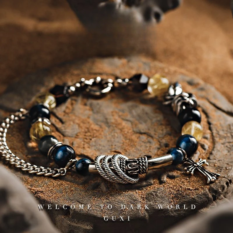 UMQ оригинальный золотистый рутилированный кварцевый браслет мужской