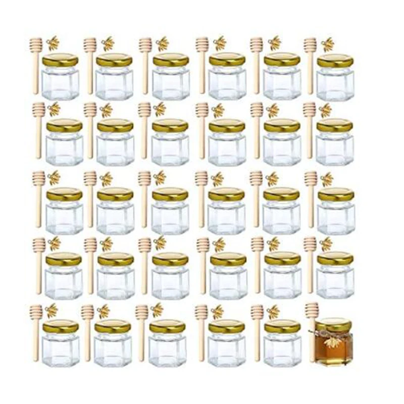 

Honey Pack Gold 20 Baby With Gold Mini Glass Perfect Jars Hexagon Showers Pack- Lids Pendants Bee For Dipper 20 Wooden Jutes