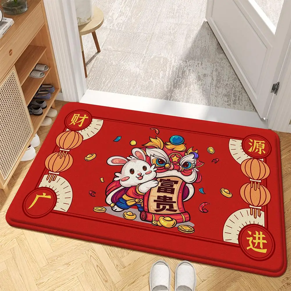 

Bedroom Flannel Floor Mats Rabbit Year Anti-slip Doormat Carpet 2023 Chinese New Year Decoration 40 X 60cm