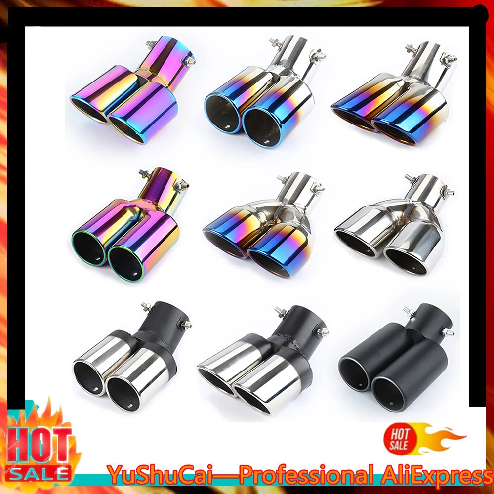 

Dual Outlet Car Muffler Exhaust Tip Stainless Steel Slant Rolled Edge Auto Muffler Silencer Universal Baking Finish DazzleColour