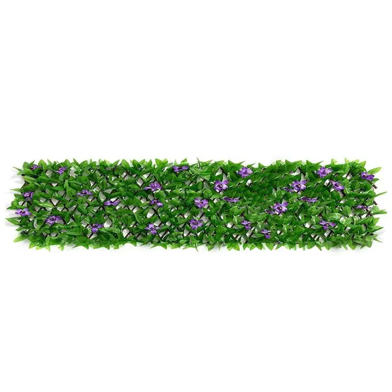 Faux Ivy Fence Artificial Privacy Screen Leaf With Violet Flowers Realistic Fencing Panel Decorative Expandable Privacy Fence