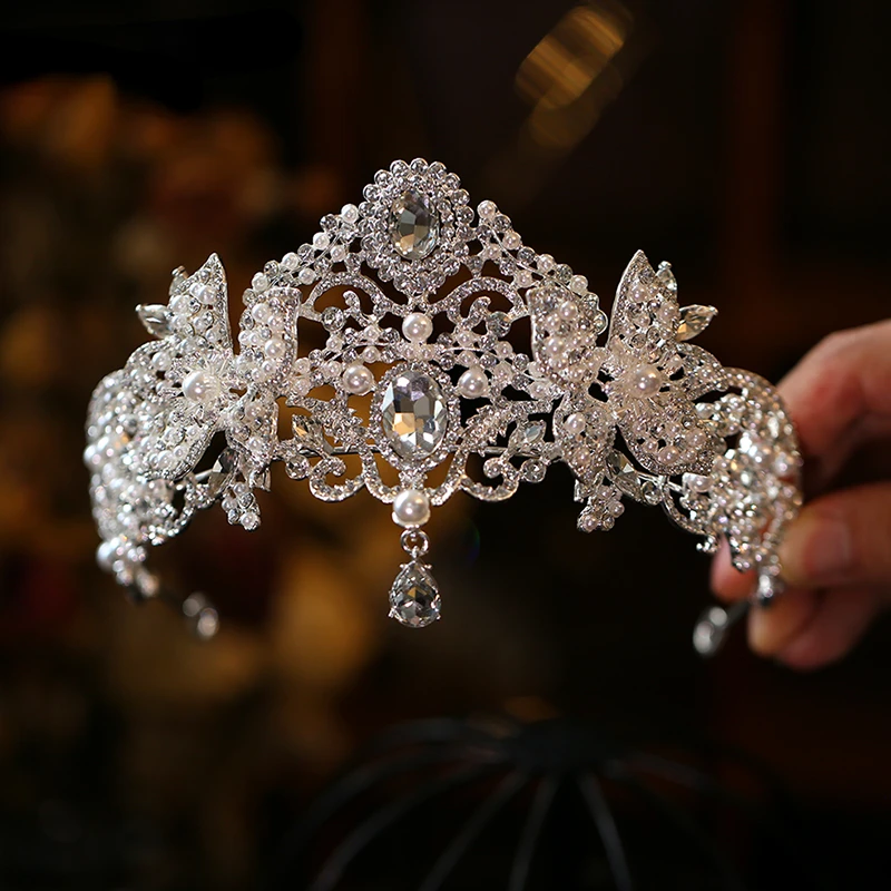 

Свадебная Корона головной убор ручной работы Жемчуг Ретро фронтальное украшение в эстетике Модная бижутерия для волос с кристаллами аксессуары для женщин