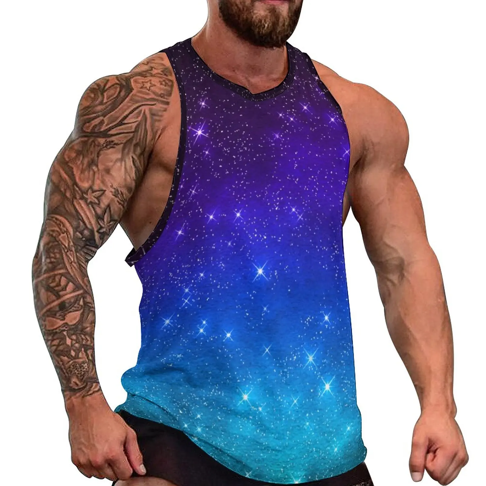 

Starry Night Sky Tank Top Man Colorful Galaxy Tops Daily Printed Gym Muscle Oversized Sleeveless Vests