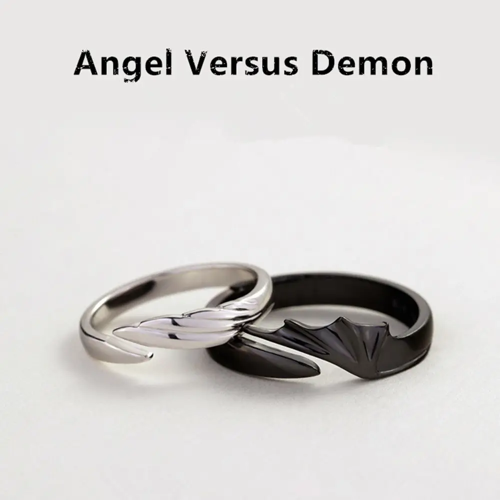 

Hop Rings For Women Lovers Gifts Wing Feather Rings For Men Valentine's Day Opening Ring Couple Rings Angel And Devil