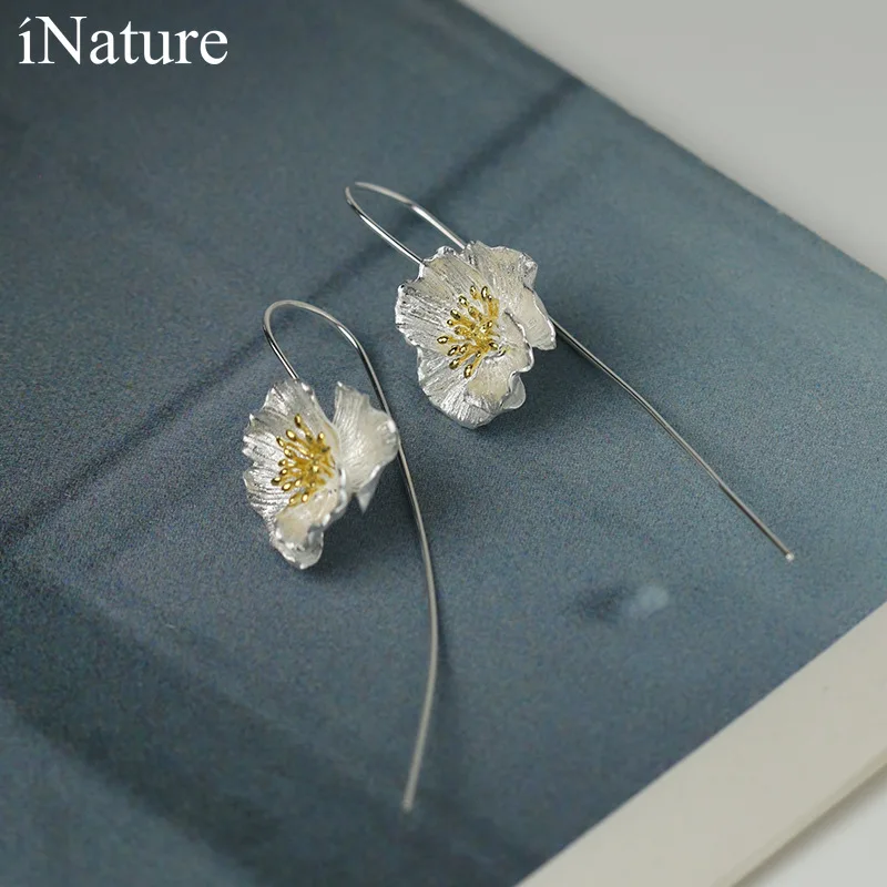 

iNature 925 Sterling Silver Luxury Big Flower Drop Dangle Earrings for Women Trendy Floral Statement Jewelry