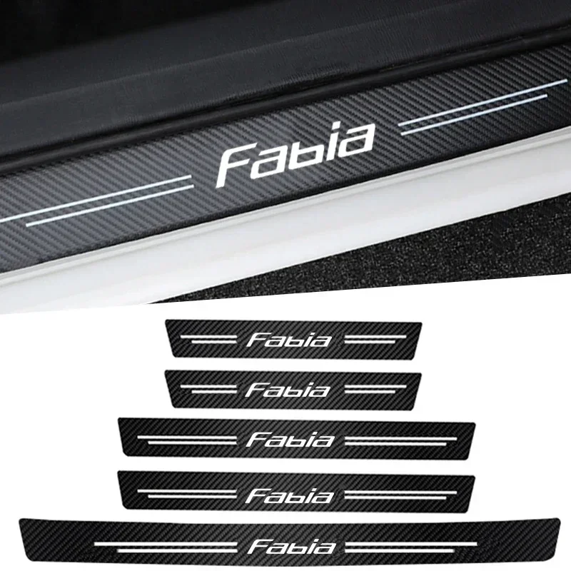 

Углеродное волокно для Skoda Fabia, наклейка с логотипом, наклейки на порог, защитные полоски на пороги автомобиля, передние и задние аксессуары против царапин
