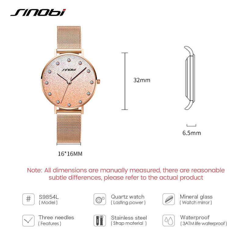 Часы наручные Sinobi Женские кварцевые модные роскошные золотистые с бриллиантами