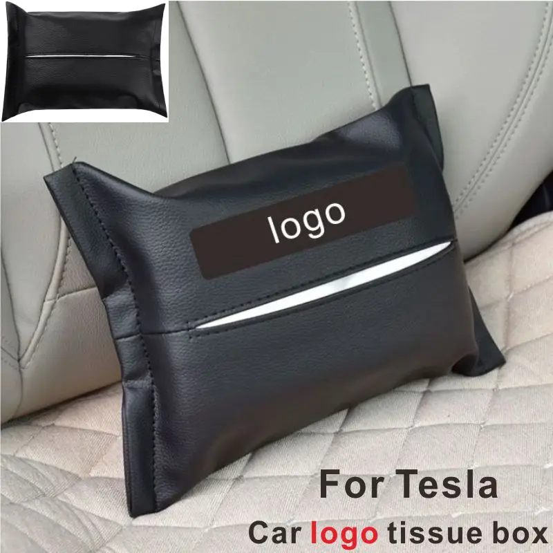 

1pcs for Tesla Car interior car leather PU tissue box multi-function hanging sun visor tissue bag cover paper box decoration