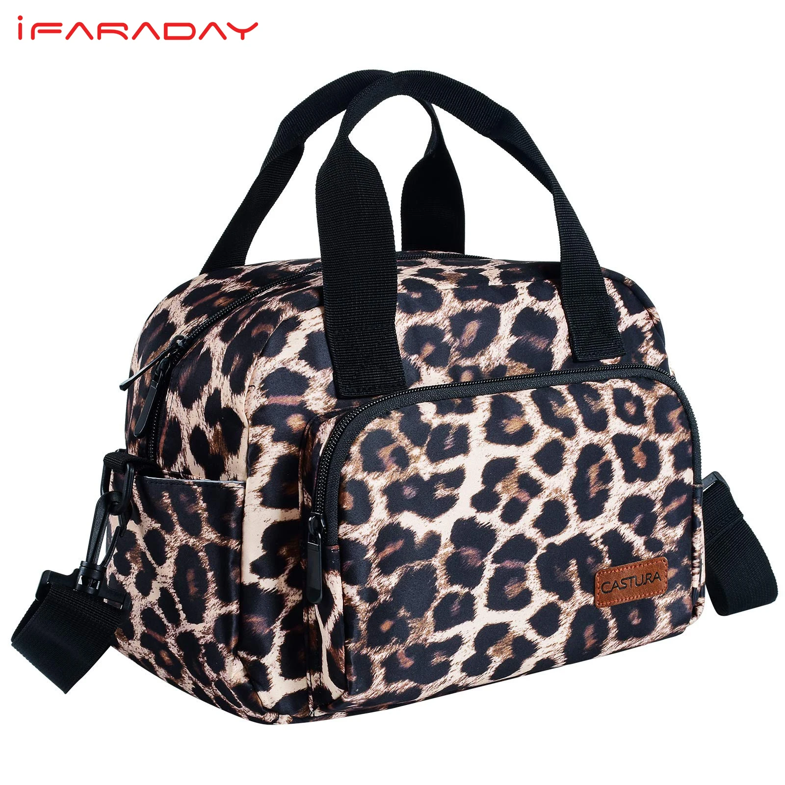 iFARANDY Womens Lunch Bags,Insulated Lunch Box Cooler Thermal Bag with Detachable Shoulder Strap White Leopard