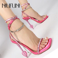 stiletto rhinestone high heels woman sandals heart crystal ankle strap womens sandals open toe sandals party shoes size 35 42