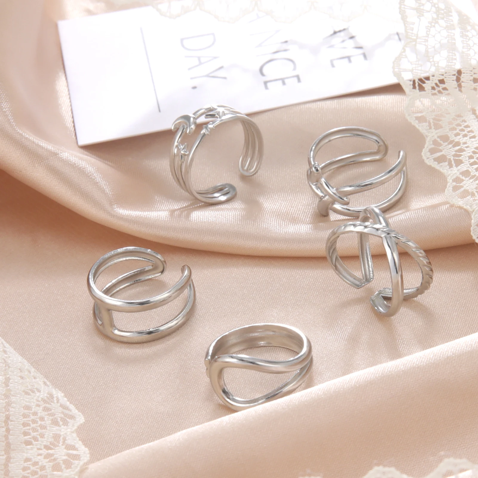 

Skyrim Открытые женские кольца из нержавеющей стали, регулируемое геометрическое кольцо на палец с Луной и звездой, 2022, модные ювелирные издел...