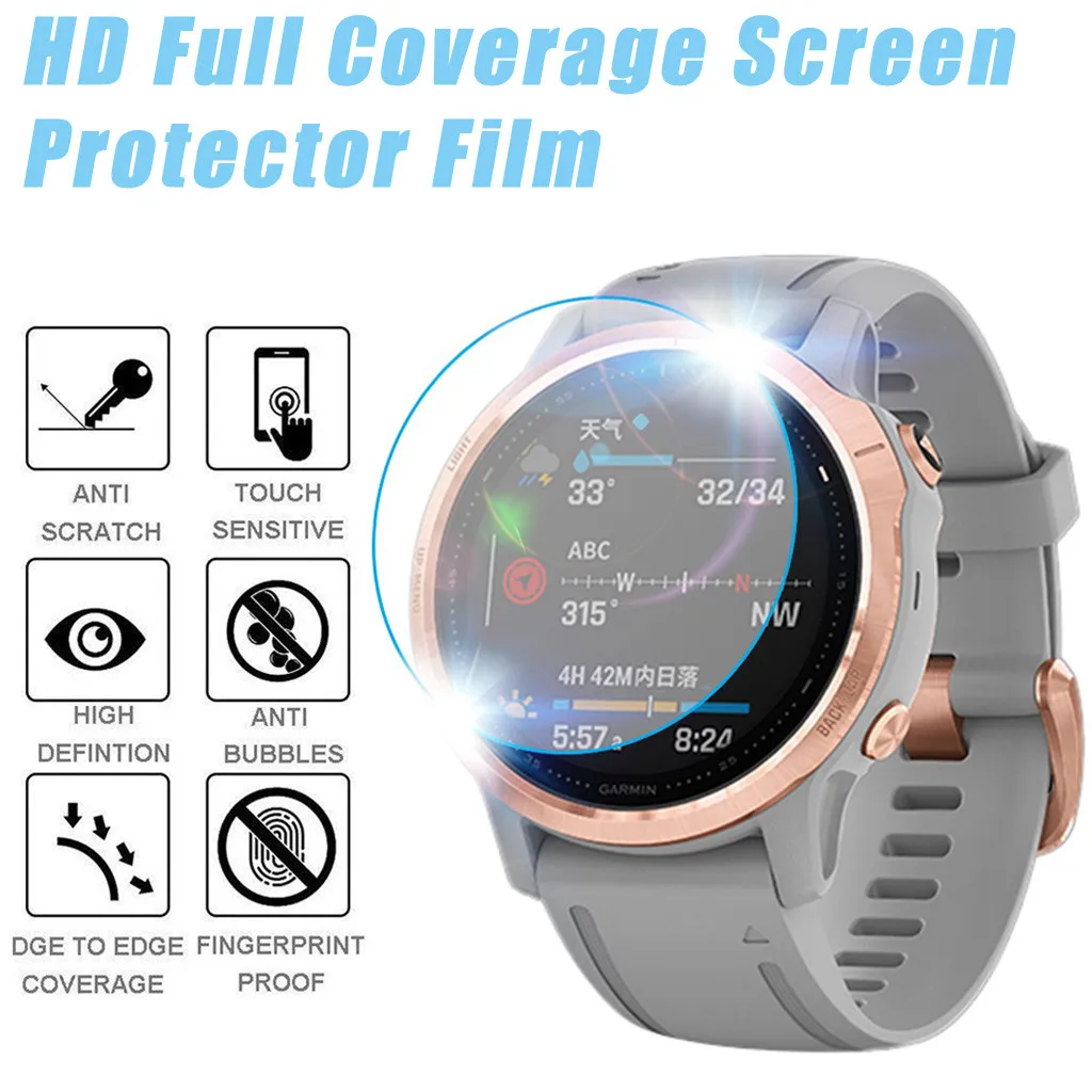 

1pc Explosion-proof Smart Watch Band Protective Accessories Hd Full Coverage Tpu Screen Protector Film For Garmin Fenix 6s Pro