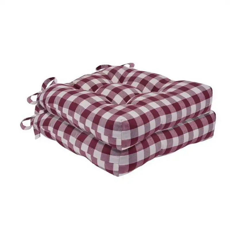 

Polyester & Cotton Tufted Chair Seat Cushions, Checkered Burgundy, 16 in x 15 in x 3 in, Set of Two Waiting room chair Butacas