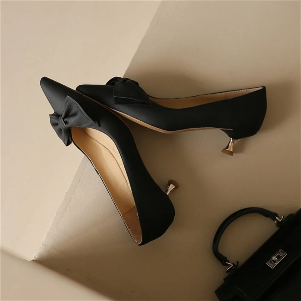 Cialisa Women's Shoes Genuine Leather Pumps Elegant Butterfly-Knot 2023 Spring New Party Dress Mid Heels Ladies Footwear Apricot