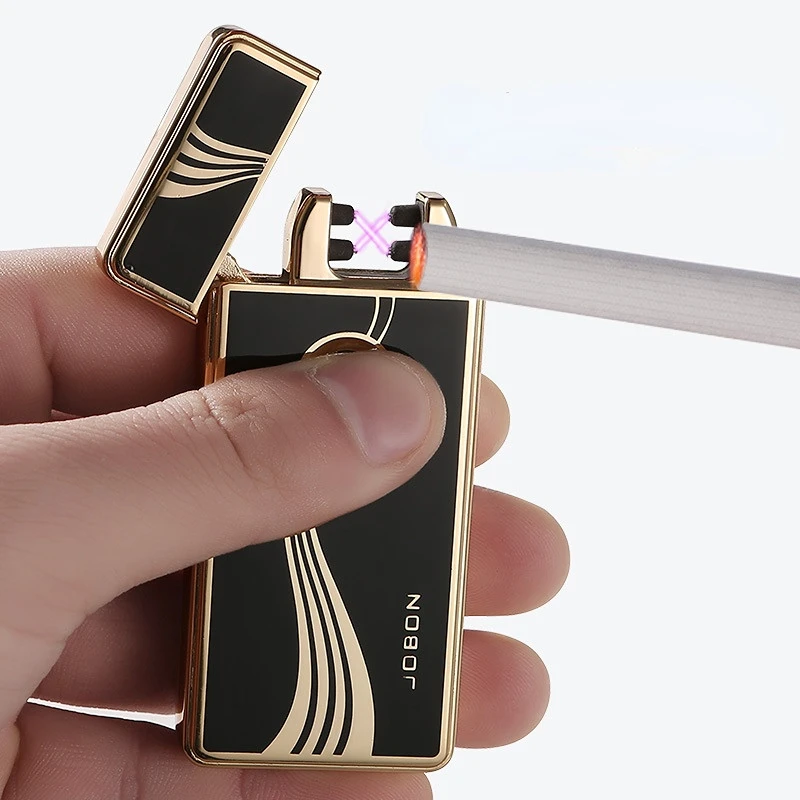 

jobon Zhongbang windproof lighter rechargeable ultra-thin creative USB double arc lighter metal electronic cigarette lighter