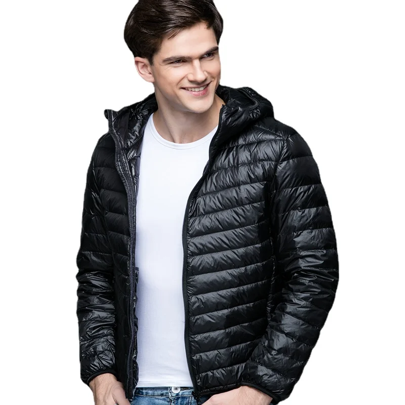 2022 New Autumn Winter Lightweight Down jacket Men's Genuine Hooded Oversized Lightweight Short Fit Coat for Middle aged Youth