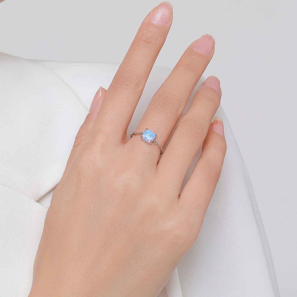 MODIAN Pure 925 Sterling Silver Adjustable Link Chain Rings For Women Luxury Colorful Opal 6 Geometric Shape Rings Fine Jewelry